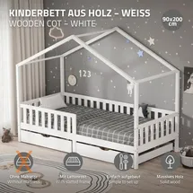 ML-Design Hausbett 90 x 200 cm Kiefer massiv weiß