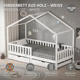 ML-Design Hausbett 90 x 200 cm Kiefer massiv weiß