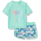 Playshoes Unisex Kinder UV-Schutz Bade-Set zweiteilig Schwimmshirt Badeshorts Badebekleidung, Palmen Mint, 74/80