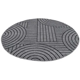 Carpet City Outdoor Teppich Wetterfest 160 cm Rund - Grau-Anthrazit - Wendeteppich, Beidseitiges Geometrisches Muster - Balkonteppich Wasserfest Outdoor - Terrassenteppich