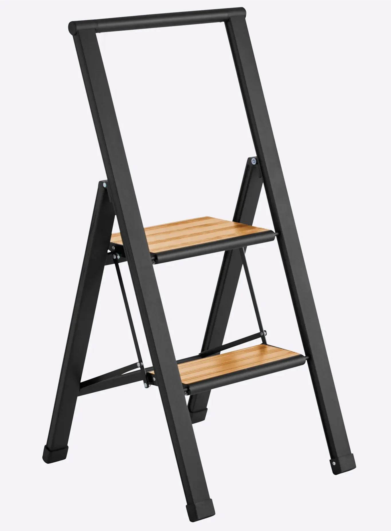 Trittleiter HEINE HOME, schwarz, braun, B:44cm H:94cm, Aluminium, Leitern