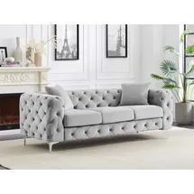 vente-unique Chesterfield-Sofa 3-Sitzer - Hellgrau - Samt - EDWINA