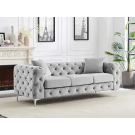 vente-unique Chesterfield-Sofa 3-Sitzer - Hellgrau - Samt - EDWINA