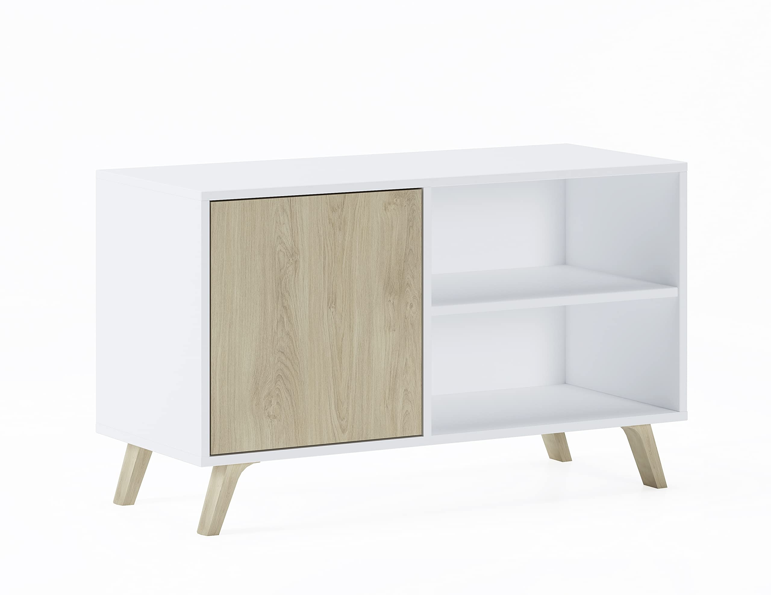 Skraut Home – TV-Schrank für Wohnzimmer – 57 x 95 x 40 cm – geeignet für 32/40" Fernseher – Modell Wind 100 – Mattweiß – Puccini-Farbe Flügeltür