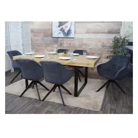 Mendler 6er-Set Esszimmerstuhl HWC-K28, Küchenstuhl Polsterstuhl Stuhl mit Armlehne, drehbar, Metall ~ Stoff/Textil grau