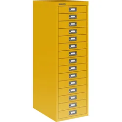Bisley Multidrawer Schubladenschrank aus Metall mit 15 Schubladen DIN A4 ohne Sockel - Farbe: Sunflower