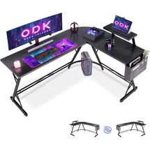 ODK Gaming Tisch Eckschreibtisch Monitorständer, L-Form 167x120 cm Schwarz