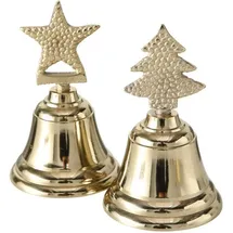 CasaJame Metall Tischglocke 2er Set, Gold, Aluminium, Stern & Weihnachtsbaum, H11cm D7cm, Glänzende Dekorative Glocken für Weihnachten