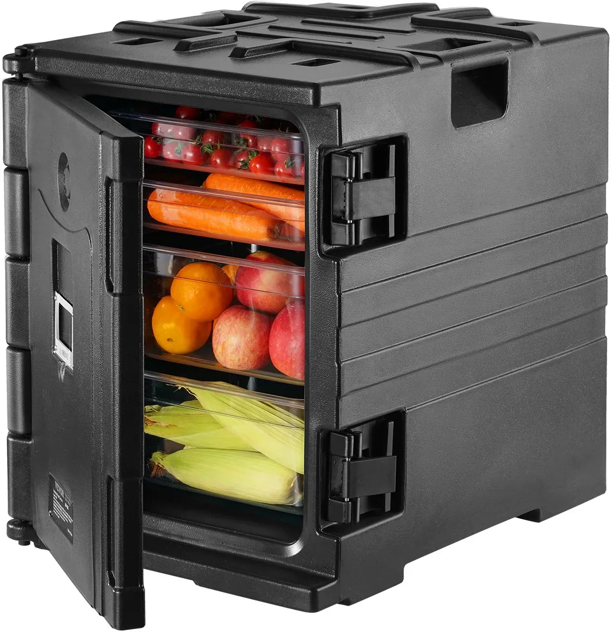 VEVOR Isolierter Lebensmittelbehälter-Träger, Frontlader, Catering-Box, stapelbar, 77,6 L, Schwarz