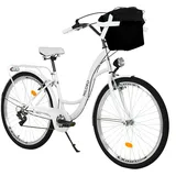 MILORD Damenfahrrad Citybike Komfort Mit Metallkorb Hollandrad Vintage Fahrrad, 26, 28 Zoll, 7-Gang (Weiss, 28 Zoll)