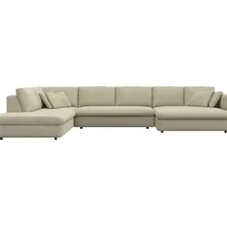 Wohnlandschaft FLEXLUX "Lovane, U-Form, bequem und komfortabel", beige (sandy beige), B:400cm H:84cm T:272cm, 100% Polyester, Sofas, Weich & anschmiegsam, große Sitztiefe auf Kaltschaum, Dekokissen inkl.