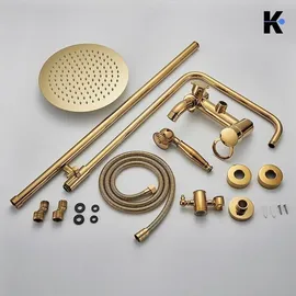 klarwerk KLARWERK® JANA | Vintage Duscharmatur Set mit Regendusche & Handbrause Gold glänzend | Edelstahl Retro Design Duschsystem | Duschsäule Mischbatterie