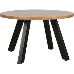 Couchtisch BYLIVING "ULM", schwarz (schw, natur, schwarz, natur), B:75cm H:47cm T:75cm, Tische, mit massiver Akazien - Platte und schwarzem Metallgestell, rund 75cm.