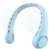 Tragbarer, Per Usb Aufladbarer Nackenventilator, Leise Und Zum Aufhängen Beim Sport Geeignet, Mit Farbigen Lichtern, Kleiner, Klingenloser Ventilator