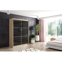 ALTDECOR Schiebetürenschrank VIVI (Kleiderschrank Aluminium-Leisten, Lacobel, Schiebetürenschrank, Led) schwarz 120 cm x 216 cm x 61 cm