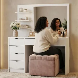 beautysofa SCHMINKTISCH Malta mit 5 Schubladen, mit Spiegel, mit Griffen, Weiß