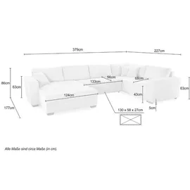 luma-home schönes für dein zuhause Wohnlandschaft U-Form 379/227/86 cm breit, Sofa Schlaffunktion Bettkasten, Wellenfedern, spiegelverkehrt montierbar, Cord Beige Grau / 15200