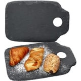 Ritzenhoff & Breker 2er Set Schieferplatte 16,5x26cm I Servierplatten mit Griff & Loch, Schwarz I Teller für Gebäck, Antipasti, Käse & Wurst, Sushi I Untersetzer, Deko-Teller, rustikale Bruchkante