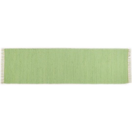 Theko | Dhurry Teppich aus 100% Baumwolle handgewebt, mit Fransen, grün | 70x250 cm