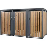 ML-Design Mülltonnenbox 3er 3 Tonnen 240L 200x80x116,3cm Anthrazit-Eichenoptik, Stahl, wetterfest/abschließbar Mülltonnenverkleidung Klappdeckel/3 Türen