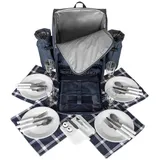 anndora Picknickrucksack mit Kühlfach Zubehör 29-teilig - blau weiß
