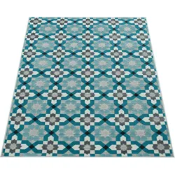 Teppich PACO HOME "Charleroi 492", blau (türkis), B:160cm H:3mm L:230cm, Polypropylen, Teppiche, 3D-Design, Motiv Blüten, In- und Outdoor geeignet