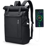 Rolltop Rucksack Herren, Rucksack Wasserdicht, 20L-29L für 17,3 Zoll Laptop, Laptop Rucksack Herren, mit USB Ladeanschluss, Rucksack Schwarz, für Damen Herren