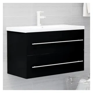 vidaXL Waschbeckenunterschrank mit Einbaubecken Schwarz Holzwerkstoff