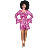 Karneval-Klamotten Kostüm Disco Kleid Damen pink silber Schlager Disco Queen, Disco Fever Damenkostüm 70er Jahre glitzer Super Trooper Karneval silberfarben 38