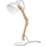 Tomons Schreibtischlampe, LED Tischlampe im Klassichen Holz-Design, Nachttischlampe, Lampe mit Verstellbarem Arm, Tischlampe Wohnzimmer für Zimmer Büro, Weiß