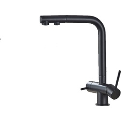 KLARWERK Felix | 3 Wege Premium Schwarz matt ausziehbare Armatur | Edelstahl Osmose Wasserhahn Küche |Mischbatterie - 360 Grad  | Filter 3 Anschlüsse