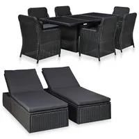 vidaXL 9-tlg Garten-Essgruppe Poly Rattan Schwarz