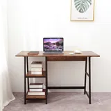 Oak & Tea Schreibtisch, 120x60x75cm, Computertisch mit 2-Tier DIY Ablagen, Arbeitstisch, Tisch für Büro, Vintage PC Tisch, für arbeitszimmer, Schlafzimmer Wohnzimmer, braun-schwarz