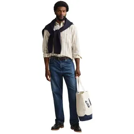 GANT Herren Hemd - Regular Cotton Linen Stripe Shirt, Leinen-Baumwoll-Mix, gestreift Beige L