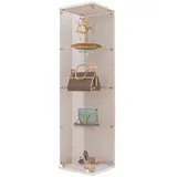 FUROKOY Glasvitrine Standvitrine, Modern Glas Vitrinenschrank (4 Lagen Glasvitrine mit 1 Glastür, Sammlervitrine, für Sammlerstücke Bücher Wein) weiß
