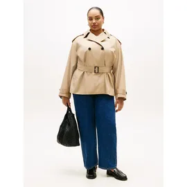 Tommy Hilfiger Curve Bikerjacke TOMMY HILFIGER CURVE "CRV COTTON SHORT TRENCH", Damen, Gr. 48, beige, Web, Obermaterial: 100% Baumwolle, unifarben, regular fit normal, Jacken, in großen Größen