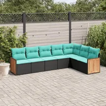 vidaXL Gartensofa-Set mit Kissen, schwarzes Polyrattan