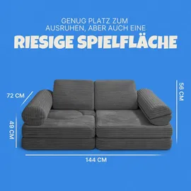 BestLivings Kindersofa modulares Spielsofa 11-teilig Schaumstoff grau