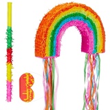 relaxdays Papierdekoration 3-teiliges Pinata Set mit Regenbogen gelb|rot