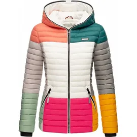Navahoo Damen Stylische Steppjacke Colorblocking Übergangsjacke mit Kapuze Multikulti