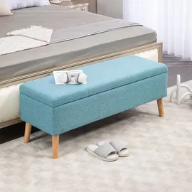 Homcom Sitzbank mit Stauraum Leinenoptik, Sitztruhe mit Holzbeine, Truhenbank für Wohnzimmer Schlafzimmer Flur 110 x 39 x 45 cm, Esszimmer, Bänke, Sitzbänke