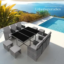 Tectake tectake® Rattan Sitzgruppe, für 6 bis 10 Personen, UV-beständig, zusammenschiebbar, inklusive Schutzhülle