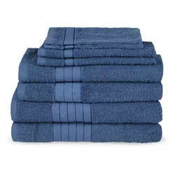 Handtuch Set EMOTION "Uni", blau (denim), 8 St., 2 Badetücher-2 Gästetücher-2 Handtücher-2 Waschlappen 2 Badetücher 70x140cm, 2 Gästetücher 30x50cm, 2 Handtücher 50x100cm, 2 Waschlappen 17x25cm, Frottee, Frottee, Obermaterial: 100% Baumwolle, Handtücher (Packung), Baumwolle, Walkfrottee, Bordüre, 500 GSM, Einfarbig, ohne Aufhängung