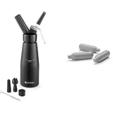 HENDI Sahnespender, Inklusive Set aus 3 Polypropylen Spritztüllen und Reinigungsbürste, Sahne-Mousses-Desserts-kalten Schäumen, 0,5L, ø80x(H)260mm, Schwarz, Black & Sahnekapseln, Stückzahl 24