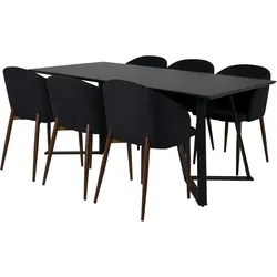 MarinaBLBL Essgruppe Esstisch schwarz und 6 Arch Esszimmerstühle schwarz.
