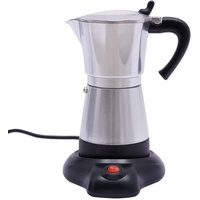 WOQLIBE Espressokocher,Elektrischer Espresso Kocher mit Basis für 6 Espressotassen: 300 ml,480W,Aluminiumlegierung (Silber)