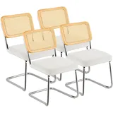 VEVOR Rattan-Stühle, 4er-Set, Moderner Esszimmerstuhl, Gepolsterter Samt-Akzentstuhl mit Rattan-Rückenlehne, Retro-Esszimmer-Küchenstuhl für Wohnzimmer, Schlafzimmer, Lesezimmer, Weiß