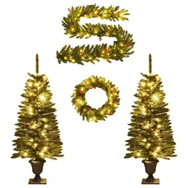 vidaXL Künstliche Weihnachtsbäume Grün 2 Stk. mit Kranz, Girlande und LEDs