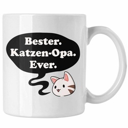 Trendation Tasse Trendation – Lustige Tasse Opa Geschenke Großvater Vatertag Geburtstag Kaffeetasse mit Spruch für Opa Katzen Katzenbesitzer weiß