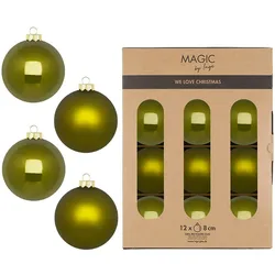 12 Weihnachtskugeln Glas 8cm matt & glänzend Christbaumkugeln Weihnachtsbaumkugeln Weihnachten Christbaumschmuck Weihnachtsbaumschmuck Olivgrün